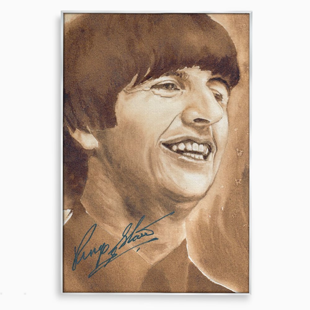 Tablou canvas cu tablou canvas portret ringo starr, in rama de aluminiu argintiu